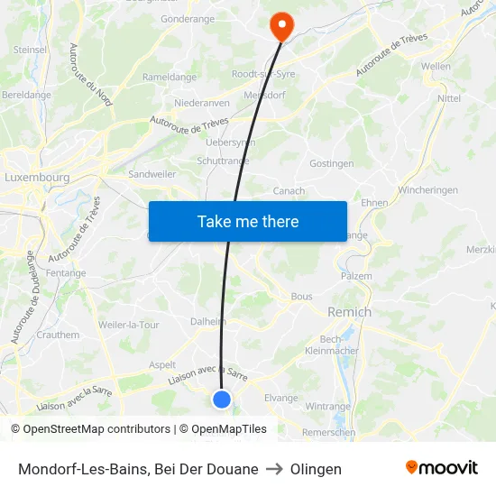 Mondorf-Les-Bains, Bei Der Douane to Olingen map