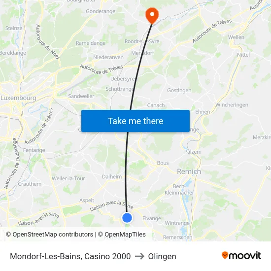 Mondorf-Les-Bains, Casino 2000 to Olingen map