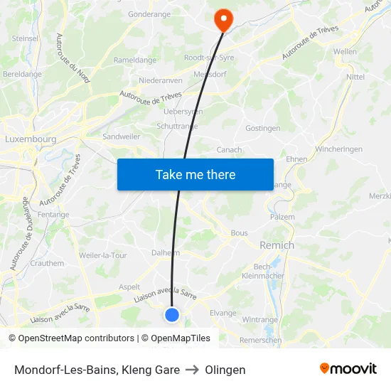 Mondorf-Les-Bains, Kleng Gare to Olingen map