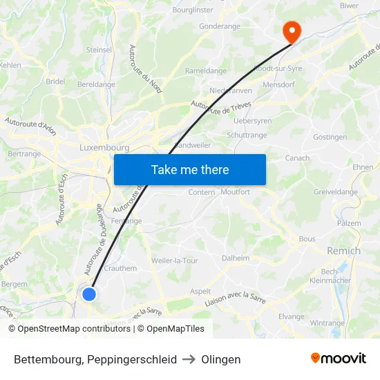Bettembourg, Peppingerschleid to Olingen map