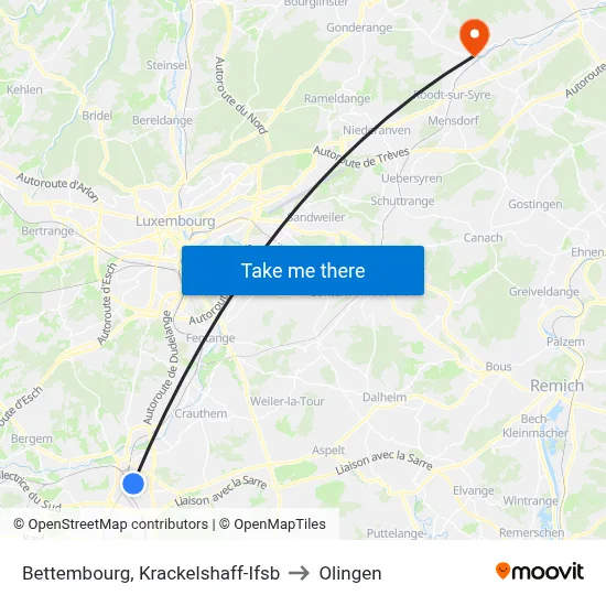Bettembourg, Krackelshaff-Ifsb to Olingen map