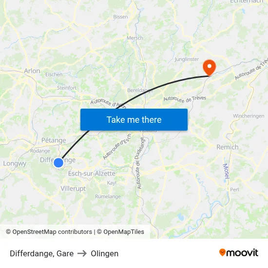 Differdange, Gare to Olingen map