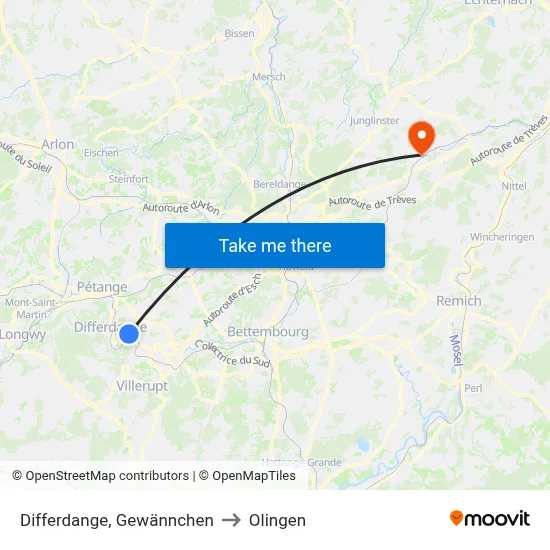 Differdange, Gewännchen to Olingen map