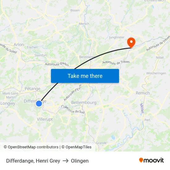 Differdange, Henri Grey to Olingen map