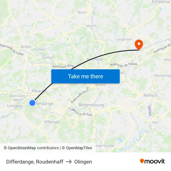 Differdange, Roudenhaff to Olingen map