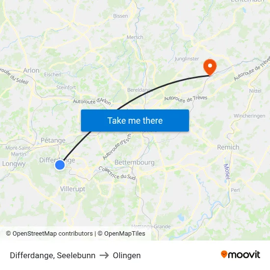 Differdange, Seelebunn to Olingen map