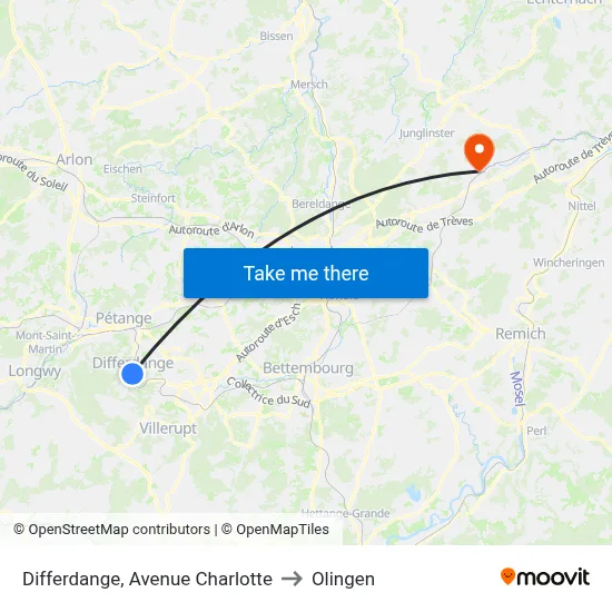 Differdange, Avenue Charlotte to Olingen map
