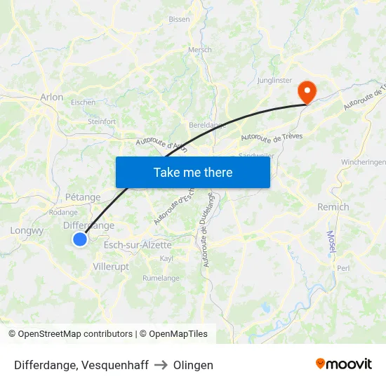 Differdange, Vesquenhaff to Olingen map