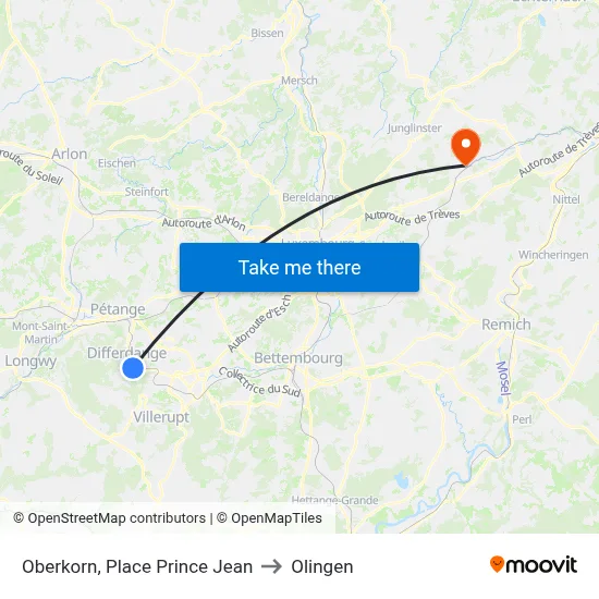 Oberkorn, Place Prince Jean to Olingen map
