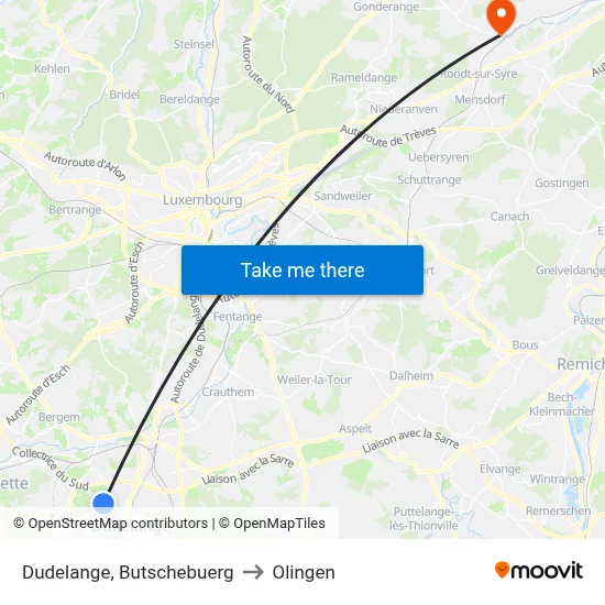 Dudelange, Butschebuerg to Olingen map