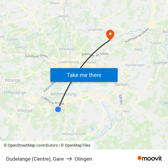 Dudelange (Centre), Gare to Olingen map