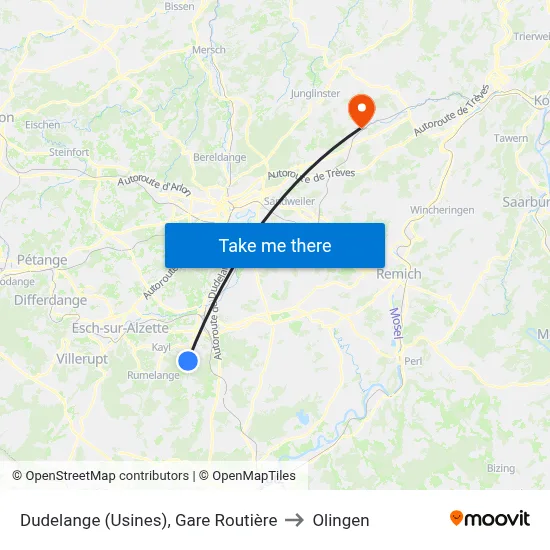 Dudelange (Usines), Gare Routière to Olingen map