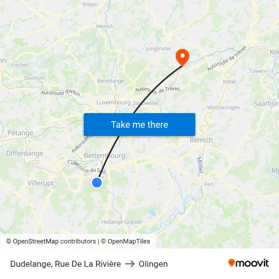 Dudelange, Rue De La Rivière to Olingen map