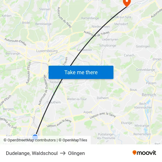 Dudelange, Waldschoul to Olingen map