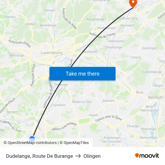 Dudelange, Route De Burange to Olingen map