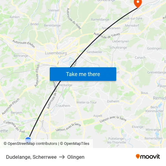 Dudelange, Scherrwee to Olingen map