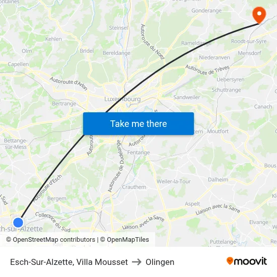 Esch-Sur-Alzette, Villa Mousset to Olingen map