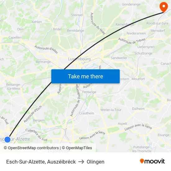 Esch-Sur-Alzette, Auszéibréck to Olingen map
