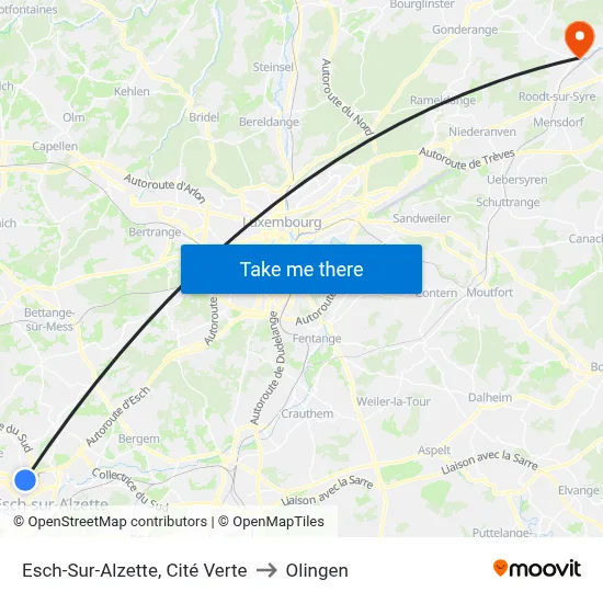 Esch-Sur-Alzette, Cité Verte to Olingen map