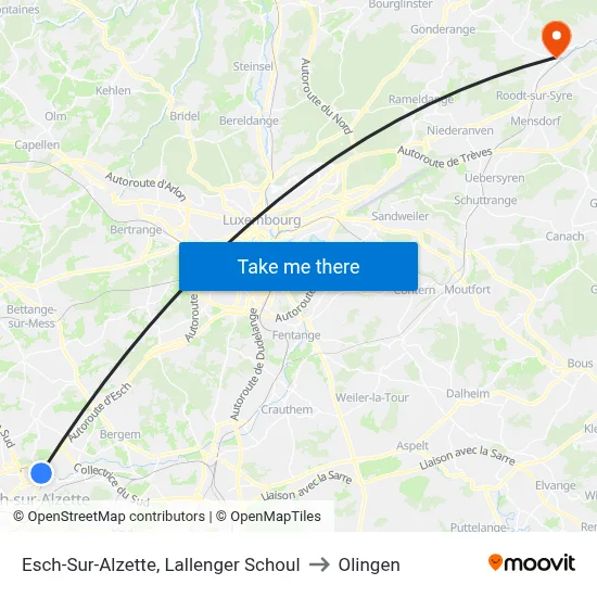Esch-Sur-Alzette, Lallenger Schoul to Olingen map