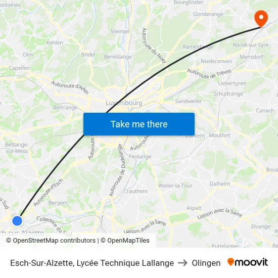 Esch-Sur-Alzette, Lycée Technique Lallange to Olingen map