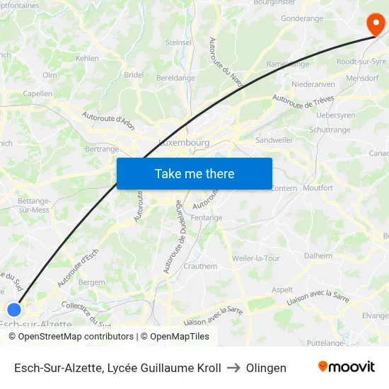 Esch-Sur-Alzette, Lycée Guillaume Kroll to Olingen map