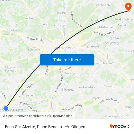 Esch-Sur-Alzette, Place Benelux to Olingen map
