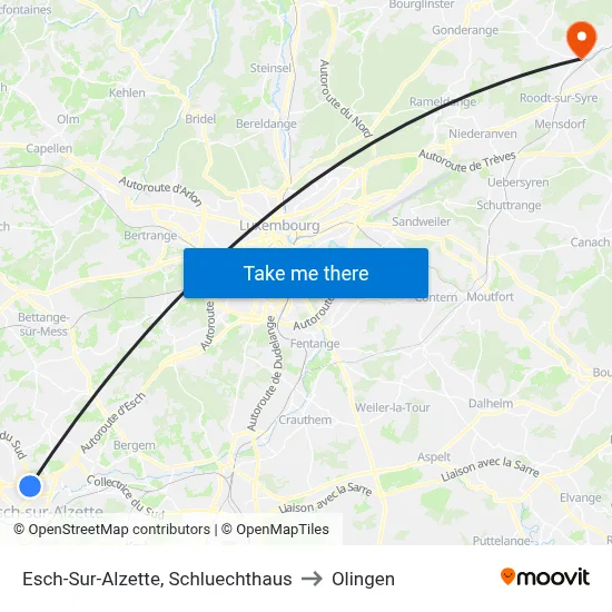 Esch-Sur-Alzette, Schluechthaus to Olingen map
