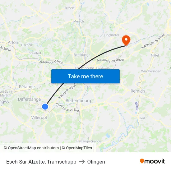 Esch-Sur-Alzette, Tramschapp to Olingen map