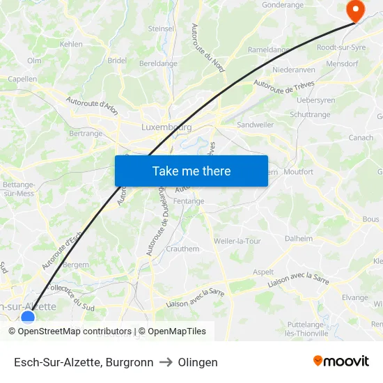 Esch-Sur-Alzette, Burgronn to Olingen map