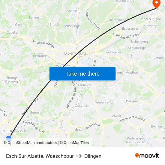 Esch-Sur-Alzette, Waeschbour to Olingen map
