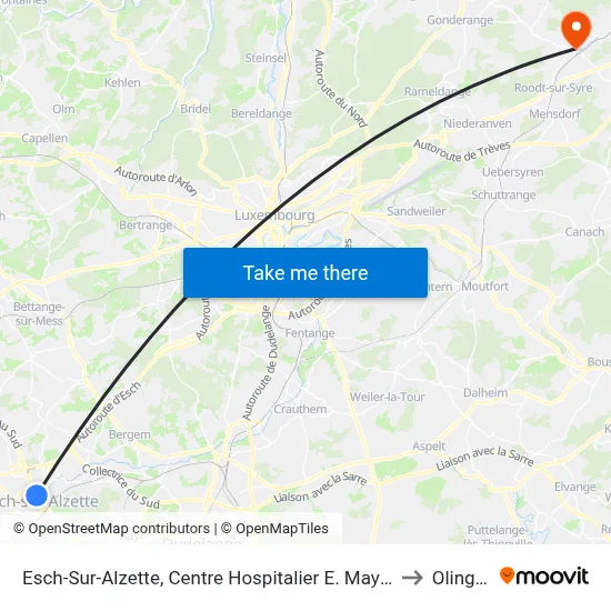 Esch-Sur-Alzette, Centre Hospitalier E. Mayrisch to Olingen map