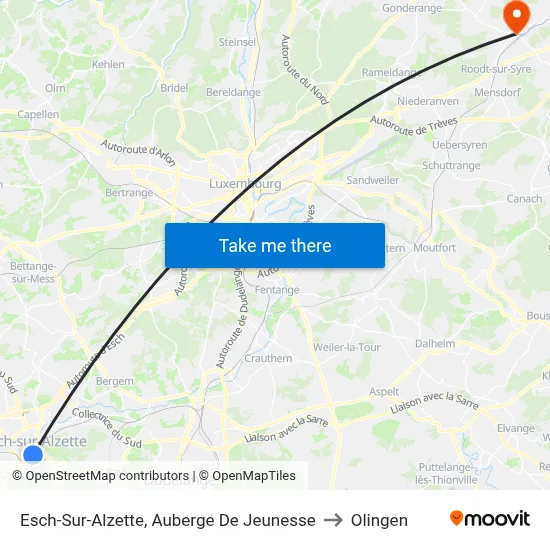 Esch-Sur-Alzette, Auberge De Jeunesse to Olingen map