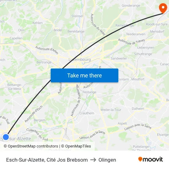 Esch-Sur-Alzette, Cité Jos Brebsom to Olingen map
