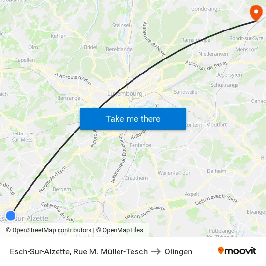 Esch-Sur-Alzette, Rue M. Müller-Tesch to Olingen map