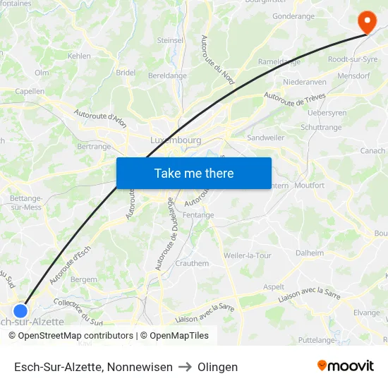 Esch-Sur-Alzette, Nonnewisen to Olingen map