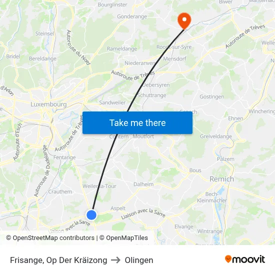 Frisange, Op Der Kräizong to Olingen map