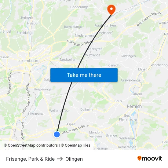 Frisange, Park & Ride to Olingen map