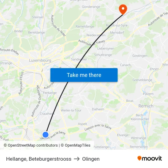 Hellange, Beteburgerstrooss to Olingen map