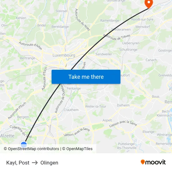 Kayl, Post to Olingen map
