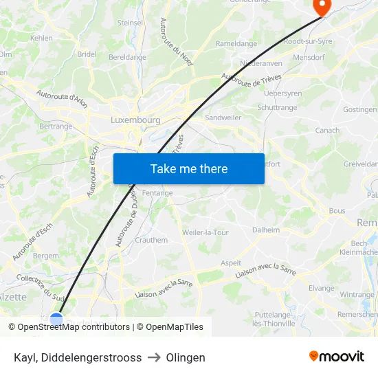 Kayl, Diddelengerstrooss to Olingen map