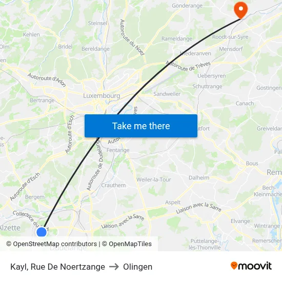 Kayl, Rue De Noertzange to Olingen map
