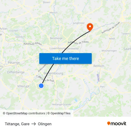 Tétange, Gare to Olingen map