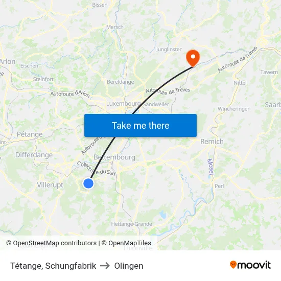 Tétange, Schungfabrik to Olingen map