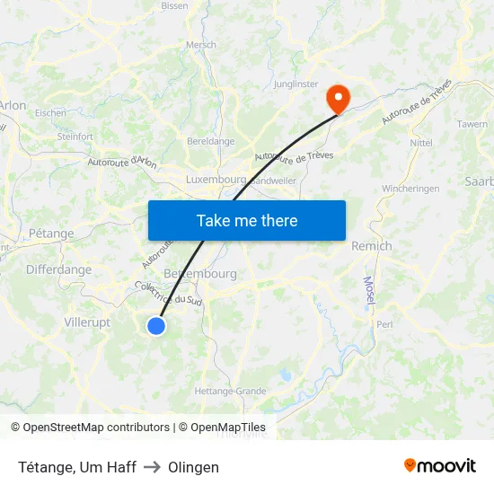 Tétange, Um Haff to Olingen map