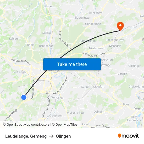 Leudelange, Gemeng to Olingen map