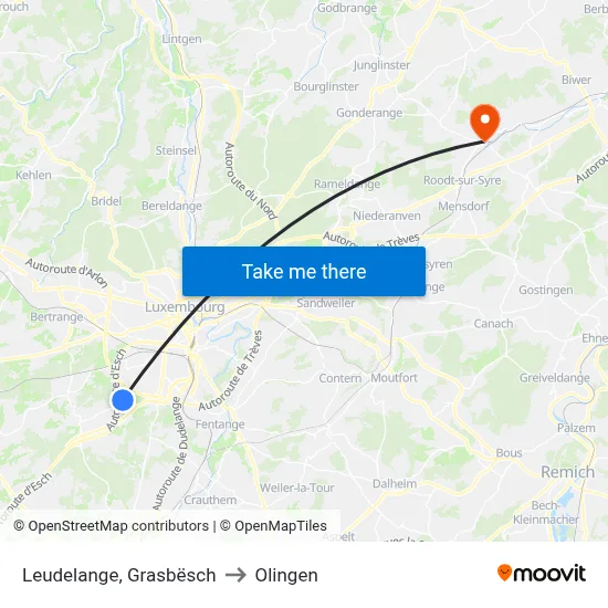 Leudelange, Grasbësch to Olingen map
