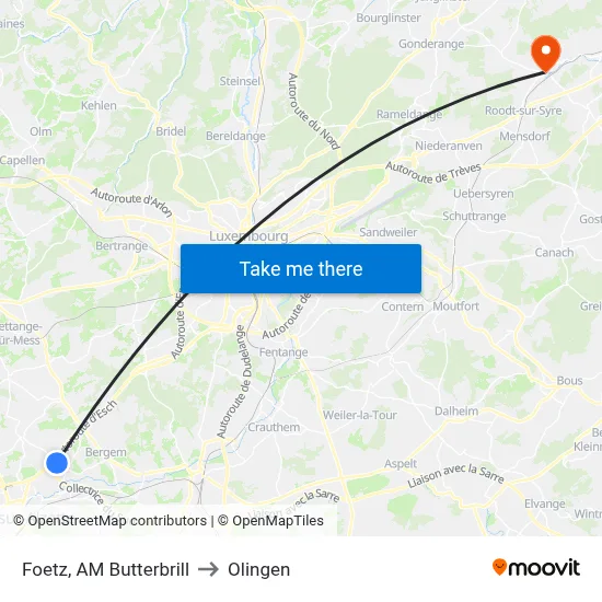 Foetz, AM Butterbrill to Olingen map