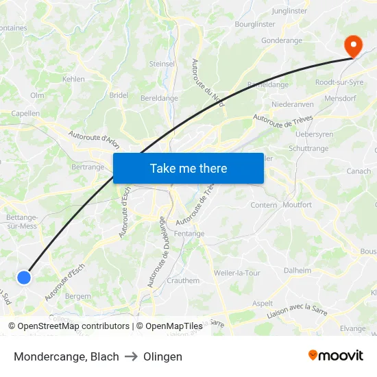 Mondercange, Blach to Olingen map