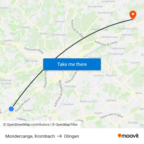 Mondercange, Krombach to Olingen map